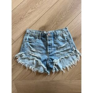 ONE‎ x ONETEASPOON Denim Shorts Women's Size 24 Distressed Frayed Hem